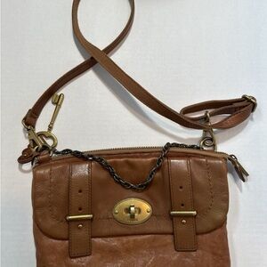 Fossil Two Tone Brown Leather Crossbody Bag with Structured Design